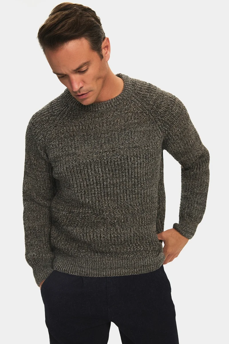 جون Men's Regular Fit Crew Neck Raglan Sleeve Knitted Sweater