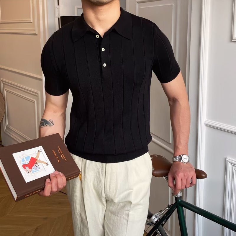Men's Short Sleeve Polo Shirt Business Casual Summer Knit Top - Image 1