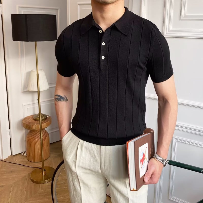 Men's Short Sleeve Polo Shirt Business Casual Summer Knit Top - Image 3