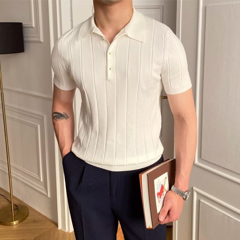 Men's Short Sleeve Polo Shirt Business Casual Summer Knit Top - Image 2