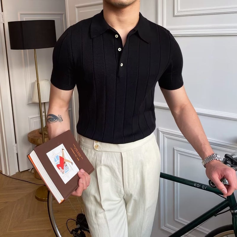 Men's Short Sleeve Polo Shirt Business Casual Summer Knit Top - Image 5
