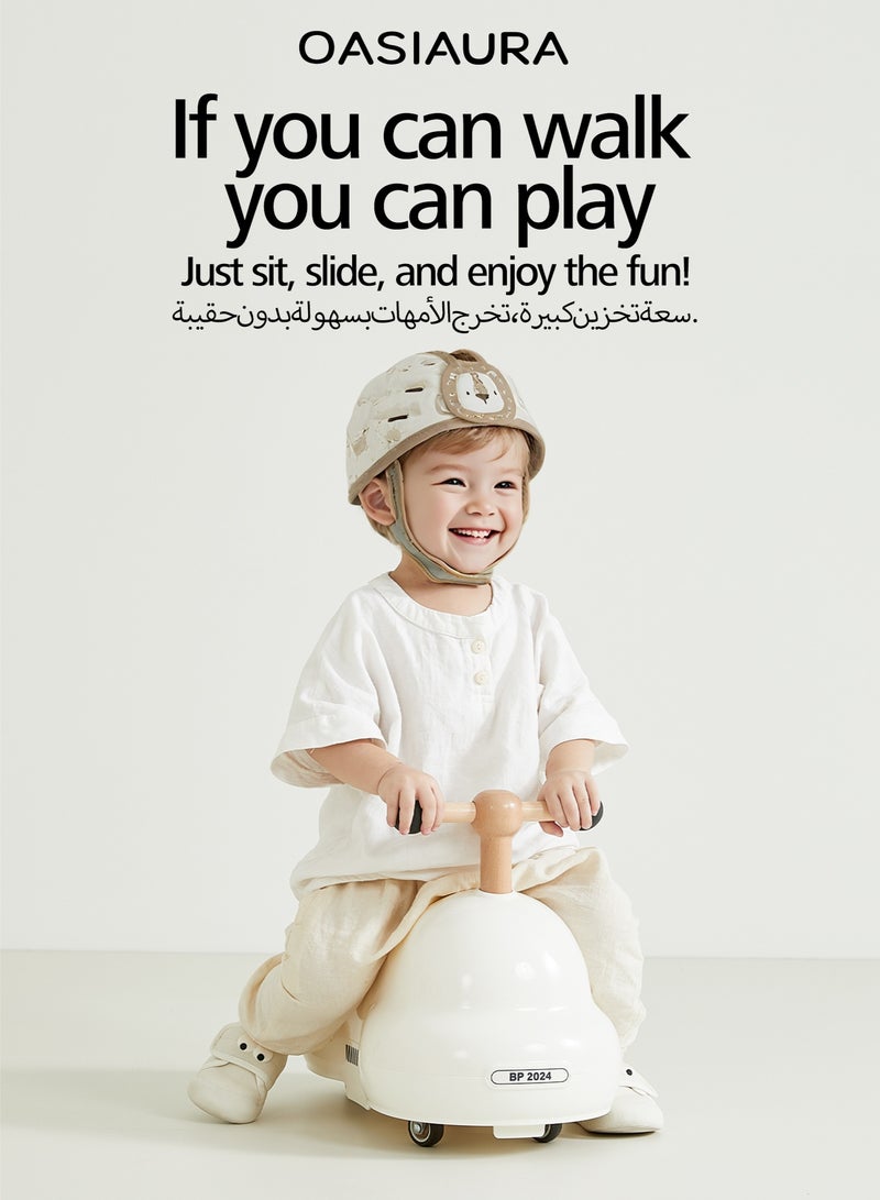 واسيانور دراجة توازن للأطفال عمر سنة، بأربع عجلات مع مساحة تخزين مخفية، لعبة دفع بالقدم، مناسبة للاستخدام داخل وخارج المنزل، هدية عيد ميلاد أول للأطفال من عمر 12 إلى 24 شهرًا، باللون الأبيض - Image 1