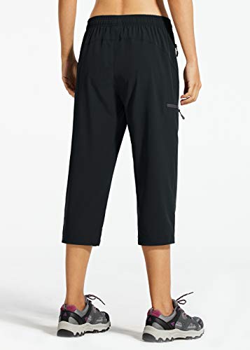 Libin Women's Quick Dry Hiking Capri Pants Lightweight Cargo Cropped Pants Water Resistant Outdoor Casual, Black S - Image 2
