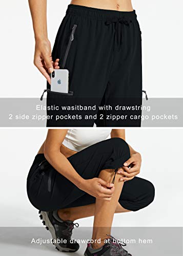 Libin Women's Quick Dry Hiking Capri Pants Lightweight Cargo Cropped Pants Water Resistant Outdoor Casual, Black S - Image 4