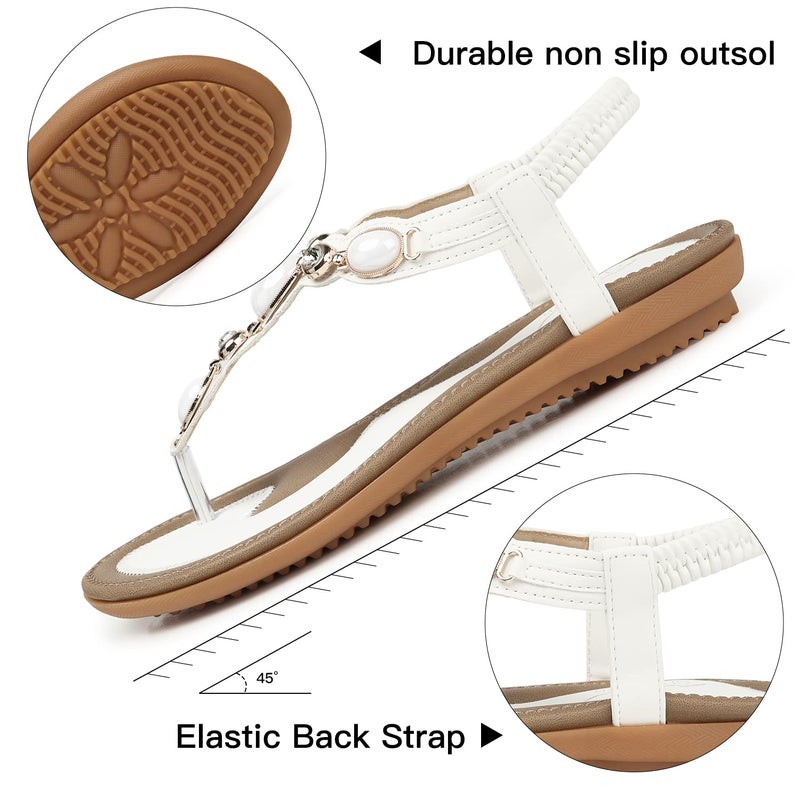 SHIBEVER Flat Sandals for Women Dressy: White Size 7 Summer Comfort Boho Dress Sandals - Comfortable Walking Dressy Slip on Flats Womens Sandal - Image 5