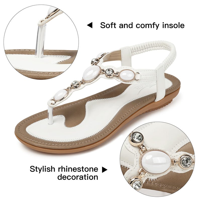 SHIBEVER Flat Sandals for Women Dressy: White Size 7 Summer Comfort Boho Dress Sandals - Comfortable Walking Dressy Slip on Flats Womens Sandal - Image 4