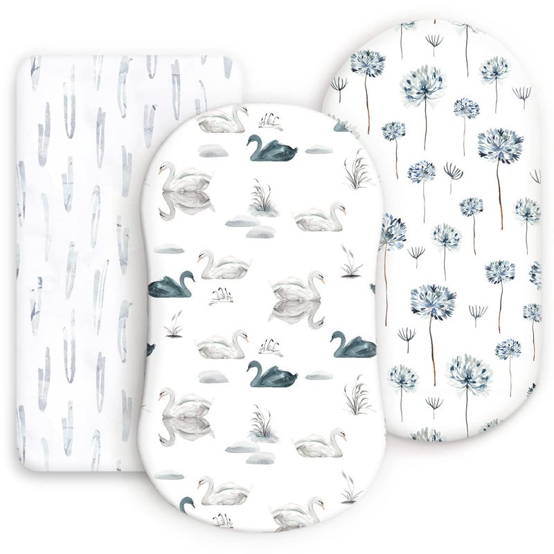 GRSSDER Stretchy Ultra Soft Bassinet Fitted Sheets 3 Pack, Universal Fitted for Bassinets Baby Cradle Moses Basket Oval Rectangle Mattress Safe and Snug, Pretty Bassinet Sheet for Baby, Navy Blue - Image 1