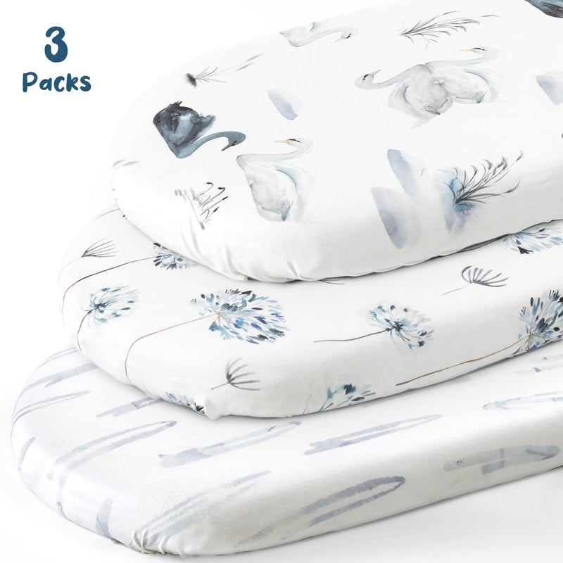 GRSSDER Stretchy Ultra Soft Bassinet Fitted Sheets 3 Pack, Universal Fitted for Bassinets Baby Cradle Moses Basket Oval Rectangle Mattress Safe and Snug, Pretty Bassinet Sheet for Baby, Navy Blue - Image 2