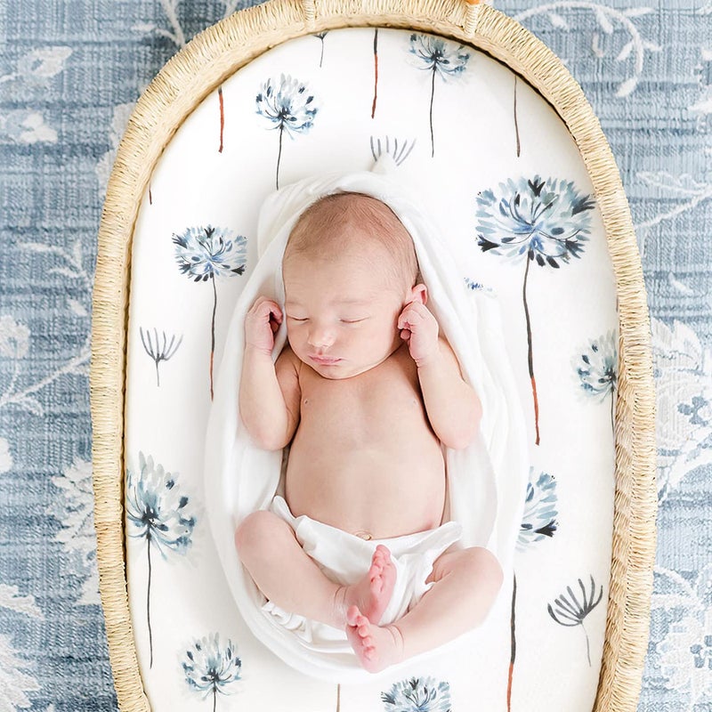 GRSSDER Stretchy Ultra Soft Bassinet Fitted Sheets 3 Pack, Universal Fitted for Bassinets Baby Cradle Moses Basket Oval Rectangle Mattress Safe and Snug, Pretty Bassinet Sheet for Baby, Navy Blue - Image 5