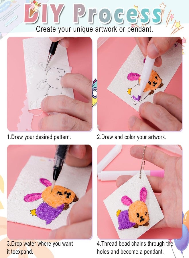 Meetory Magic 3D Foam Texture Painting Kit, Including 18 Pcs Foam Texture Paper, 12 Acrylic Paint Markers, 3 Watercolor Brush Pens(L,M,S),18 Bead Chains and 8 Pre-Designed Sticker Line Drawings - Image 3