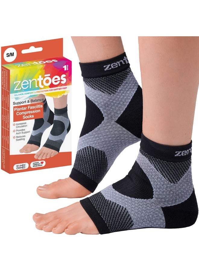 Zentoes Plantar Fasciitis Compression Socks with Arch and Ankle Support, Moisture Wicking, Open Toe Design (S/M) - Image 1
