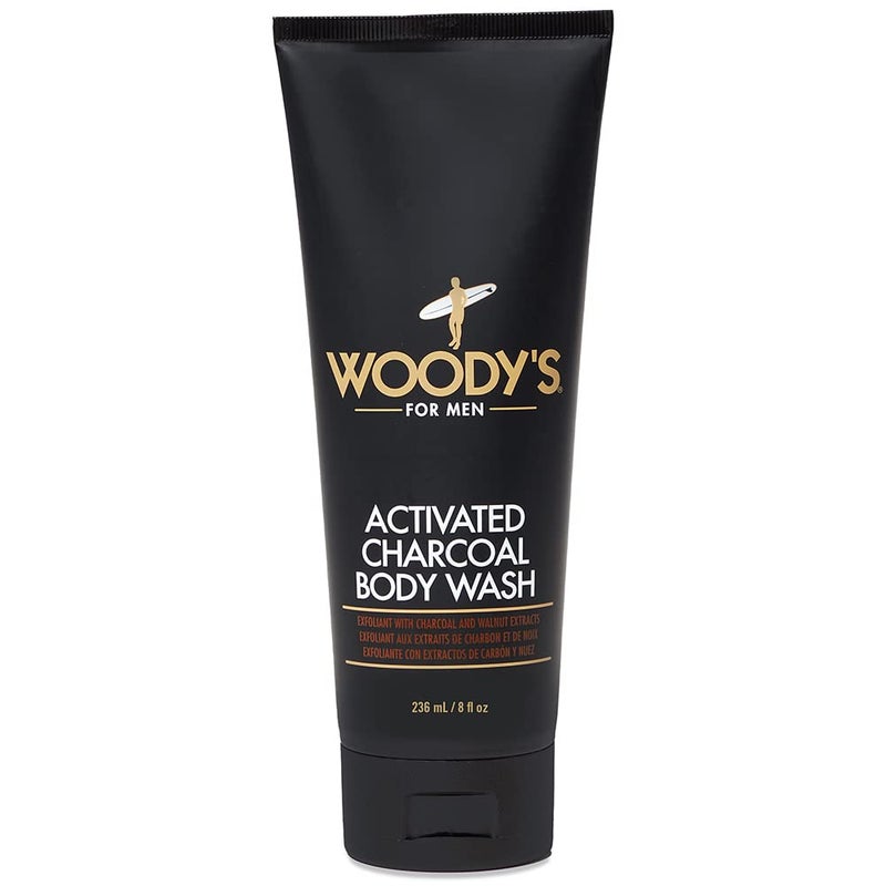 Woodys Detoxifying Activated Charcoal Body Wash with Walnut Extracts Exfoliating Formula Deep Clean 8 Fl Oz