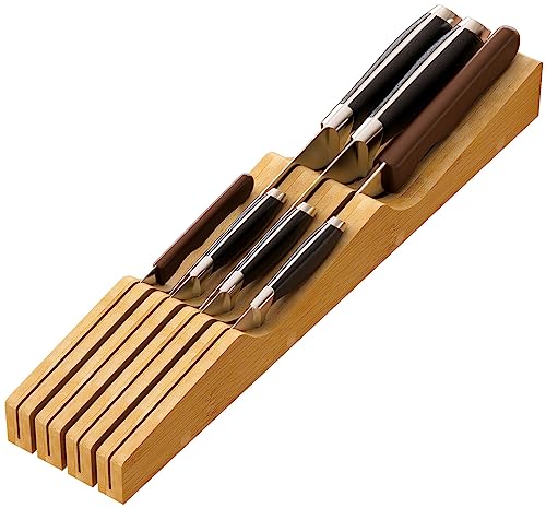 kiplant Knife Drawer Organizer, Bamboo Wood Knife Holder, Knife Block Fit for 7 Knives - Image 1