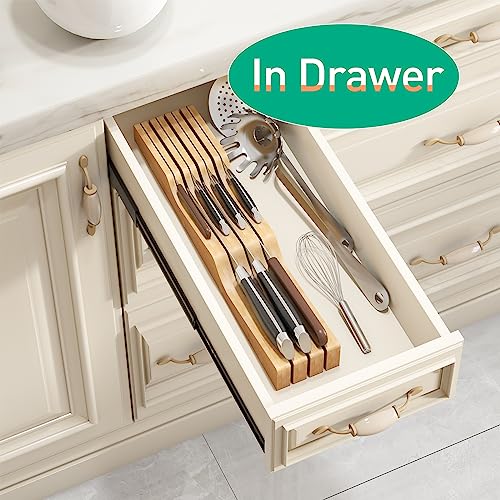 kiplant Knife Drawer Organizer, Bamboo Wood Knife Holder, Knife Block Fit for 7 Knives - Image 3