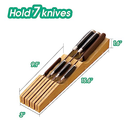 kiplant Knife Drawer Organizer, Bamboo Wood Knife Holder, Knife Block Fit for 7 Knives - Image 2