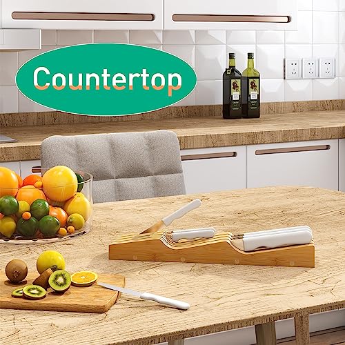 kiplant Knife Drawer Organizer, Bamboo Wood Knife Holder, Knife Block Fit for 7 Knives - Image 4
