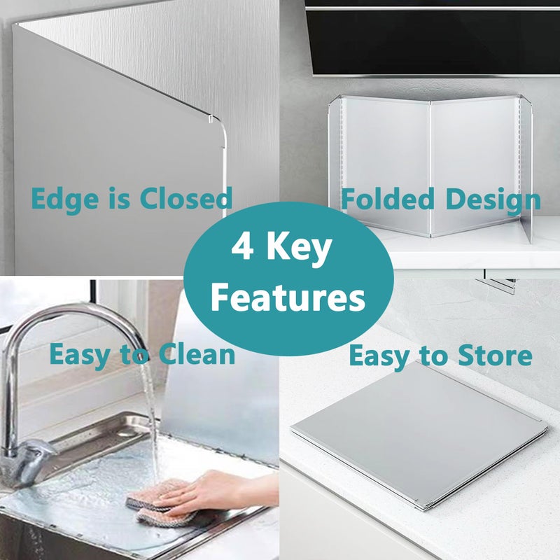 dttbgg Grease Stove Splash Guard for Cooking | 2 Sided Kitchen Stove Splatter Guard Backsplash Back Splash Protector for Wall, Foldable Stainless Steel,15.7â€ X 15.7â€ X 15.7â€ Per Piece, 2 Pcs In Package - Image 4