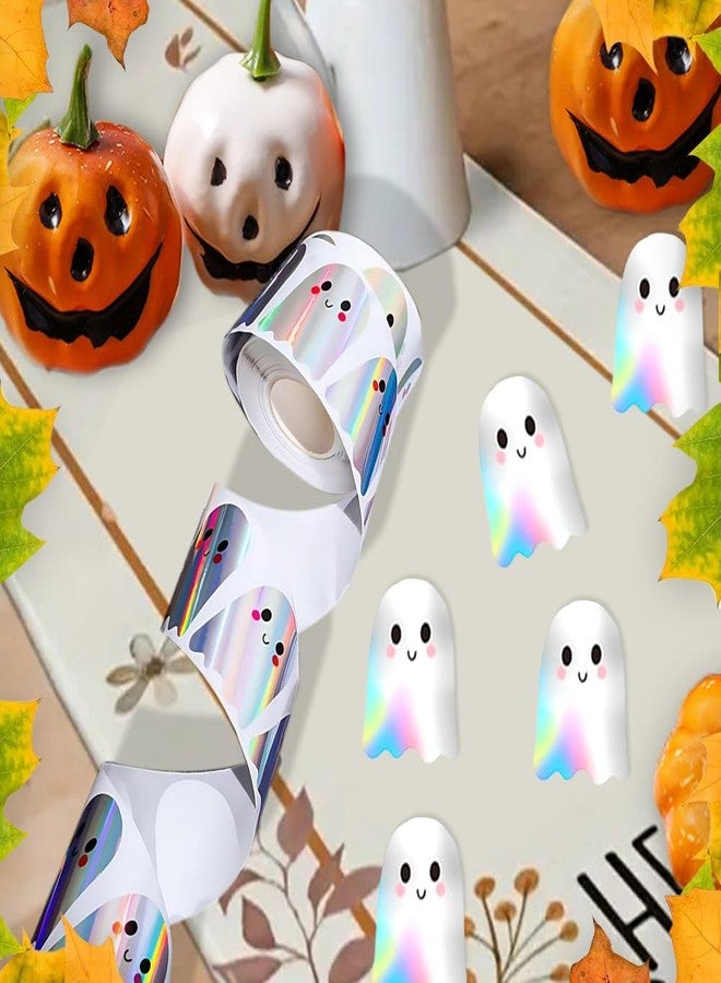 Hrnsnails 500Pcs Halloween Ghost Stickers Roll - Laser Cute Boo Ghost Self-Adhesive Stickers, Holographic Waterproof Decals for Halloween Party Envelope Scrapbook Decor Supplies - Image 3