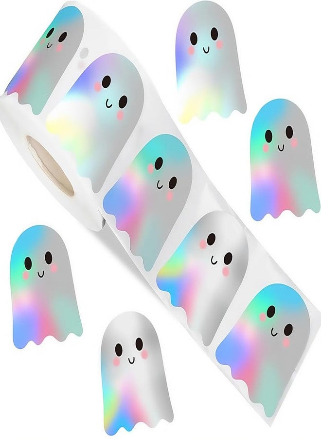 Hrnsnails 500Pcs Halloween Ghost Stickers Roll - Laser Cute Boo Ghost Self-Adhesive Stickers, Holographic Waterproof Decals for Halloween Party Envelope Scrapbook Decor Supplies - Image 1