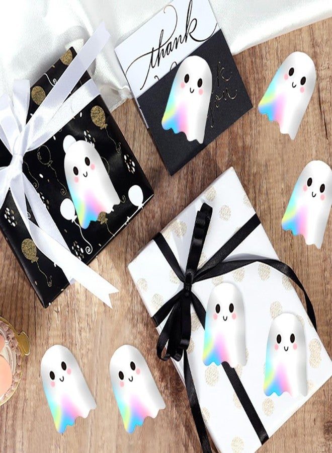 Hrnsnails 500Pcs Halloween Ghost Stickers Roll - Laser Cute Boo Ghost Self-Adhesive Stickers, Holographic Waterproof Decals for Halloween Party Envelope Scrapbook Decor Supplies - Image 2