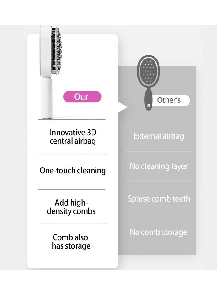 Self Cleaning Hair Brush with Holder-2 pecies -New 3D Air Cushion Brush for Detangling-Easy Clean Hair Brush for Women&Men-Paddle Hair Brush for Thick/Curly/Long/Thin Hair (White) - Image 5