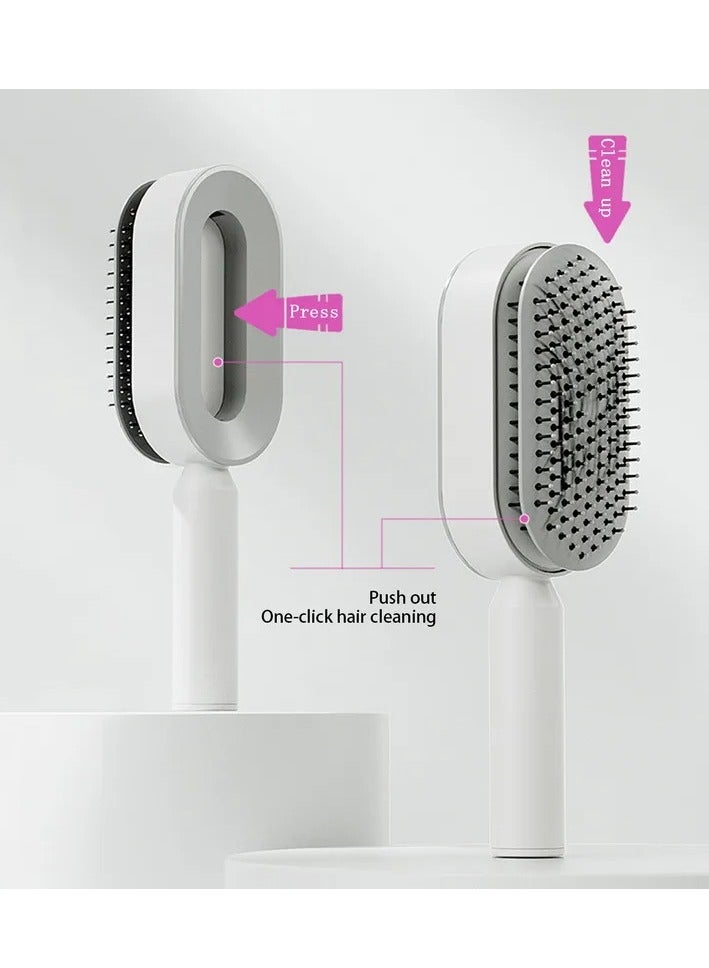 Self Cleaning Hair Brush with Holder-2 pecies -New 3D Air Cushion Brush for Detangling-Easy Clean Hair Brush for Women&Men-Paddle Hair Brush for Thick/Curly/Long/Thin Hair (White) - Image 2