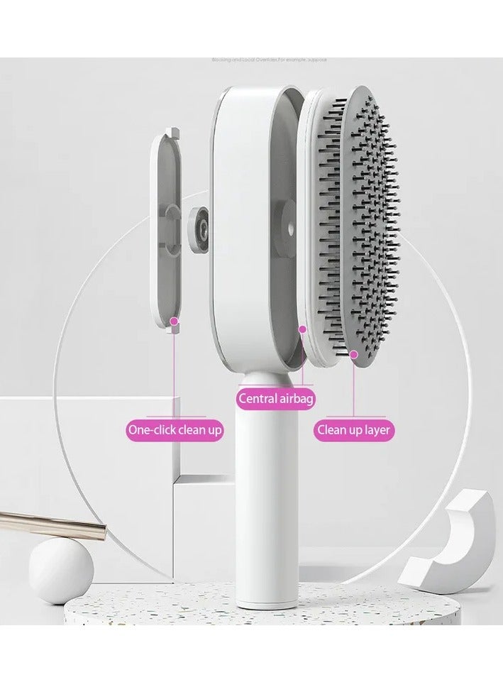 Self Cleaning Hair Brush with Holder-2 pecies -New 3D Air Cushion Brush for Detangling-Easy Clean Hair Brush for Women&Men-Paddle Hair Brush for Thick/Curly/Long/Thin Hair (White) - Image 3