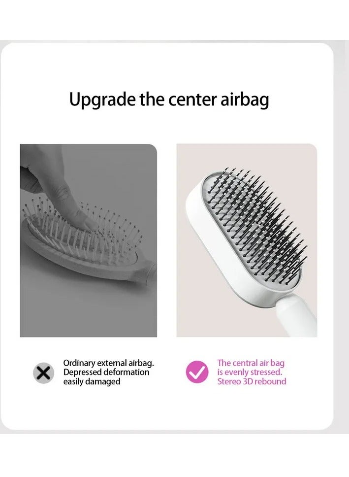 Self Cleaning Hair Brush with Holder-2 pecies -New 3D Air Cushion Brush for Detangling-Easy Clean Hair Brush for Women&Men-Paddle Hair Brush for Thick/Curly/Long/Thin Hair (White) - Image 4