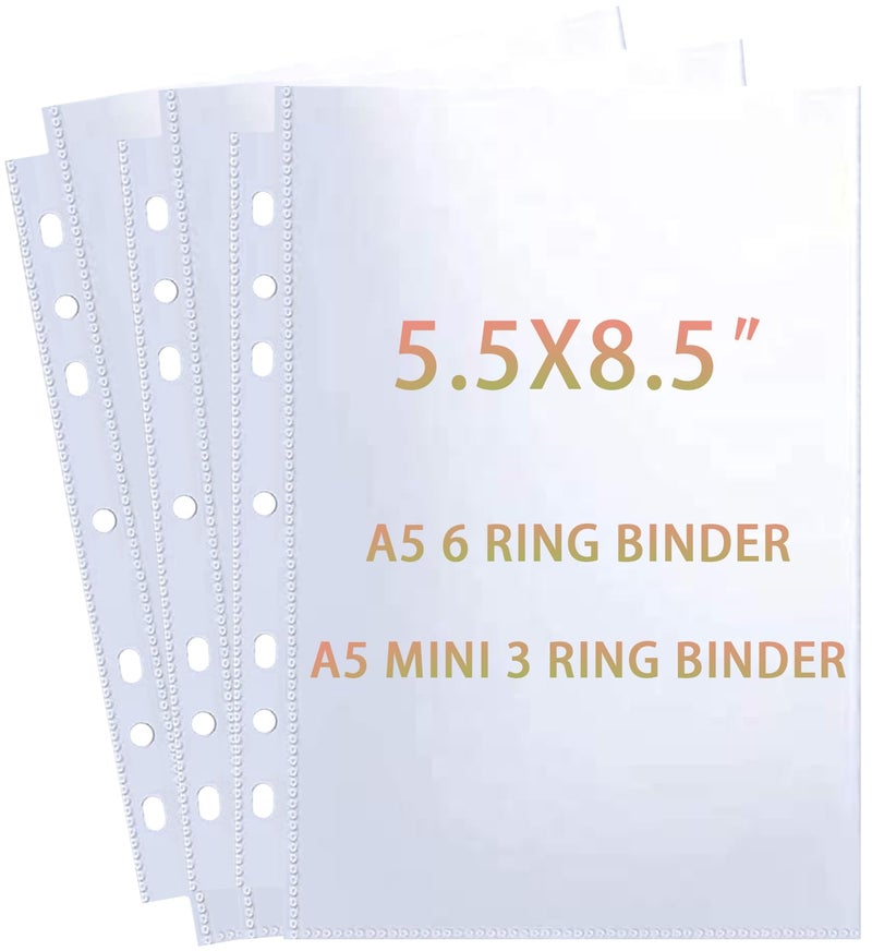 WITHYU حزمة 40 غلاف حماية 80 جيب 5.5x8.5 بوصة لمجلد 6 حلقات A5، مجلد A5 مصغر 3 حلقات، أغطية بلاستيكية فائقة الشفافية، مزدوجة الجوانب، تحميل علوي لحماية الأوراق والتقارير - Image 1
