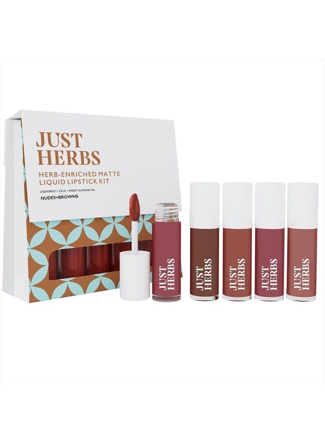 Just Herbs Organic Liquid Lipstick Kit Set of 5, Hydrating & Lightweight Lip Color - Paraben & Silicon Free - 1.6 fl oz. (Nudes & Browns) - Image 1