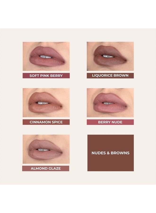 Just Herbs Organic Liquid Lipstick Kit Set of 5, Hydrating & Lightweight Lip Color - Paraben & Silicon Free - 1.6 fl oz. (Nudes & Browns) - Image 5