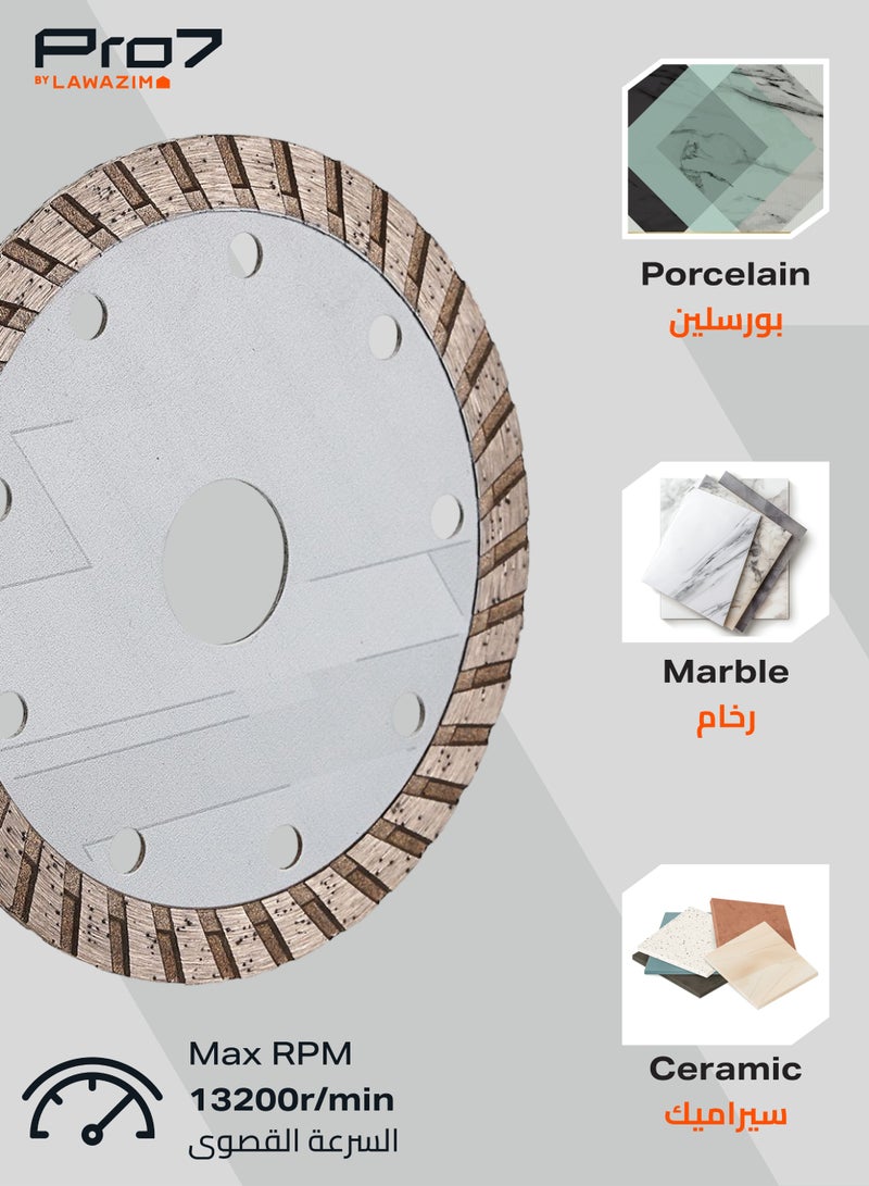 LAWAZIM Pro7 Corrugated Saw Blade for fast cutting Tile Blades Disc Wheel Porcelain Tiles Granite Marble Ceramics Gold 4.5 Inch K20133 - Image 5