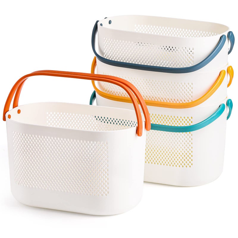 AVLA 4 Pack Portable Shower Caddy Basket, Plastic Storage Baskets with Handles, Drainage Toiletry Organizer Bin, Dorm Shower Tote Bag for Bathroom, Kitchen, Closet, Bedroom, College, Gym, Camp - Image 1