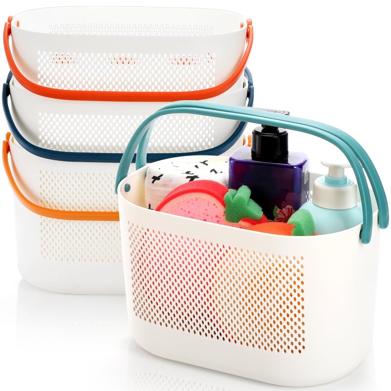 AVLA 4 Pack Portable Shower Caddy Basket, Plastic Storage Baskets with Handles, Drainage Toiletry Organizer Bin, Dorm Shower Tote Bag for Bathroom, Kitchen, Closet, Bedroom, College, Gym, Camp - Image 3