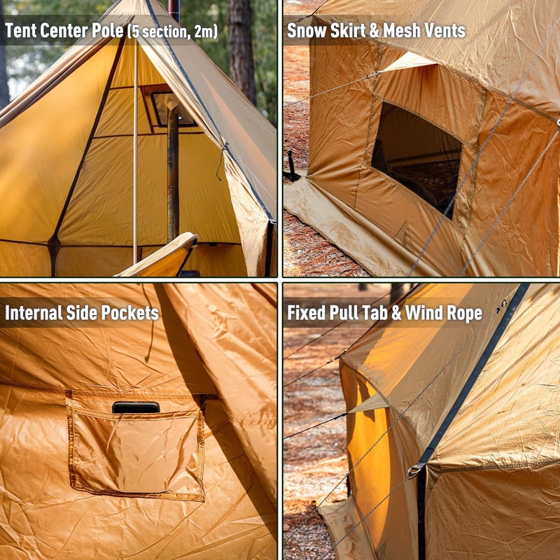 FireHiking Camping Hot Tent with Stove Jack Yurt Outdoor Wall Teepee Tent with Snow Skirt 6.6ft - Image 4