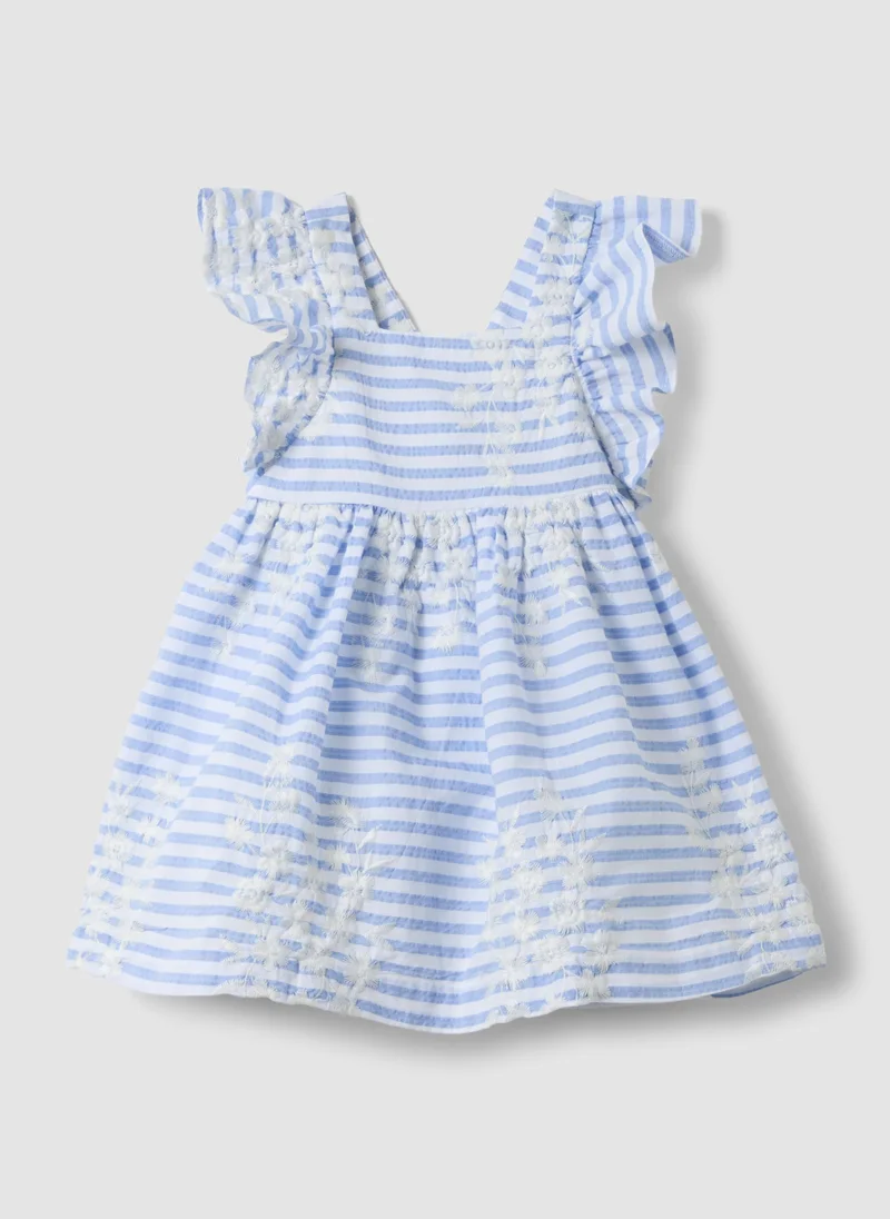 Ovs OVS Multicoloured Striped Pure Cotton Dress With Ruffles For Baby Girls, Wide Fit