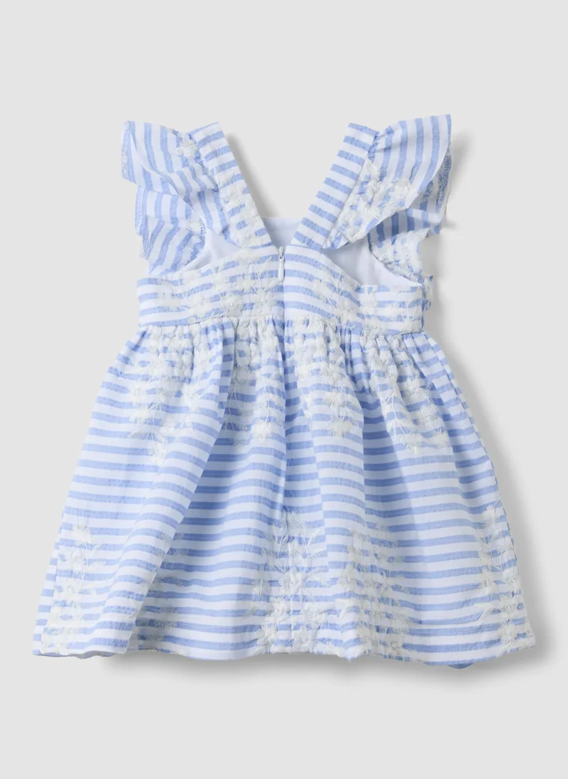 Ovs OVS Multicoloured Striped Pure Cotton Dress With Ruffles For Baby Girls, Wide Fit