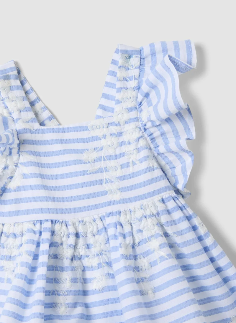 Ovs  OVS Multicoloured Striped Pure Cotton Dress With Ruffles For Baby Girls, Wide Fit for Women | Best Price UAE