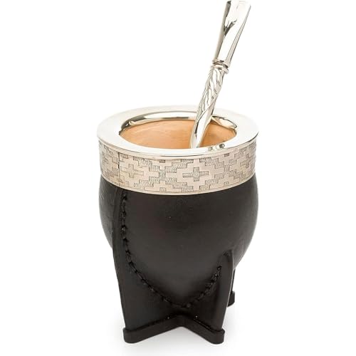 THEARG | Yerba Mate Gourd Set with Stainless Steel Straw | Handmade Leather Yerba Mate Cup and Bombilla Set from Argentina - Beach Essentials - Idea for Gifts | Travel Cup Mate - Image 1