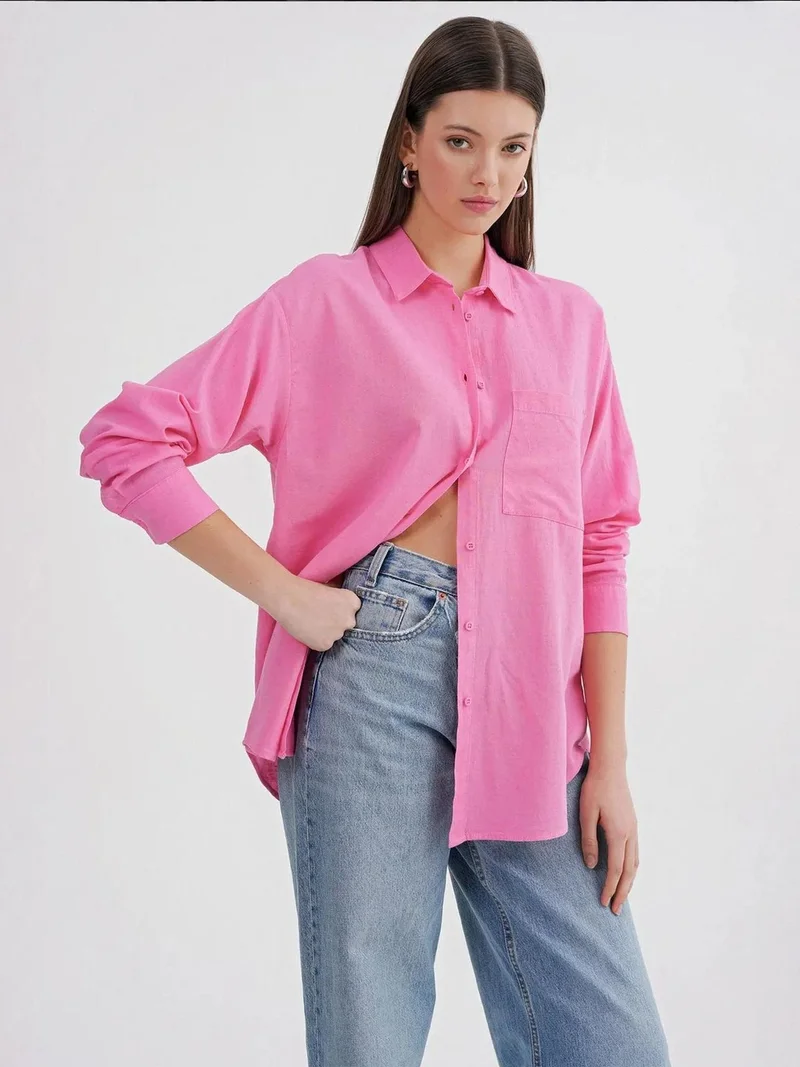 ميكسراي قميص ميكسراي كبير الحجم من مزيج الكتان