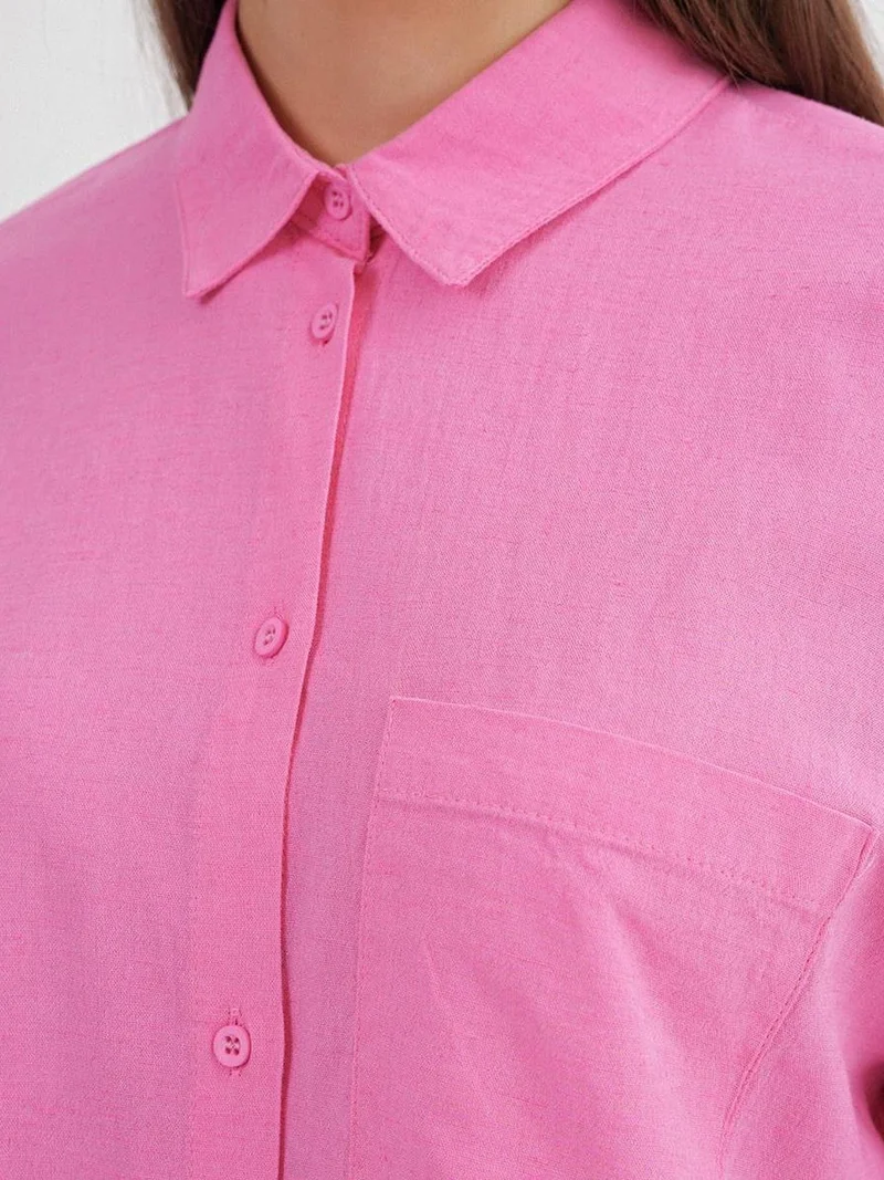 MixRay Powder Pink Mixray Oversize Linen Blend Shirt for Women | Best Price UAE