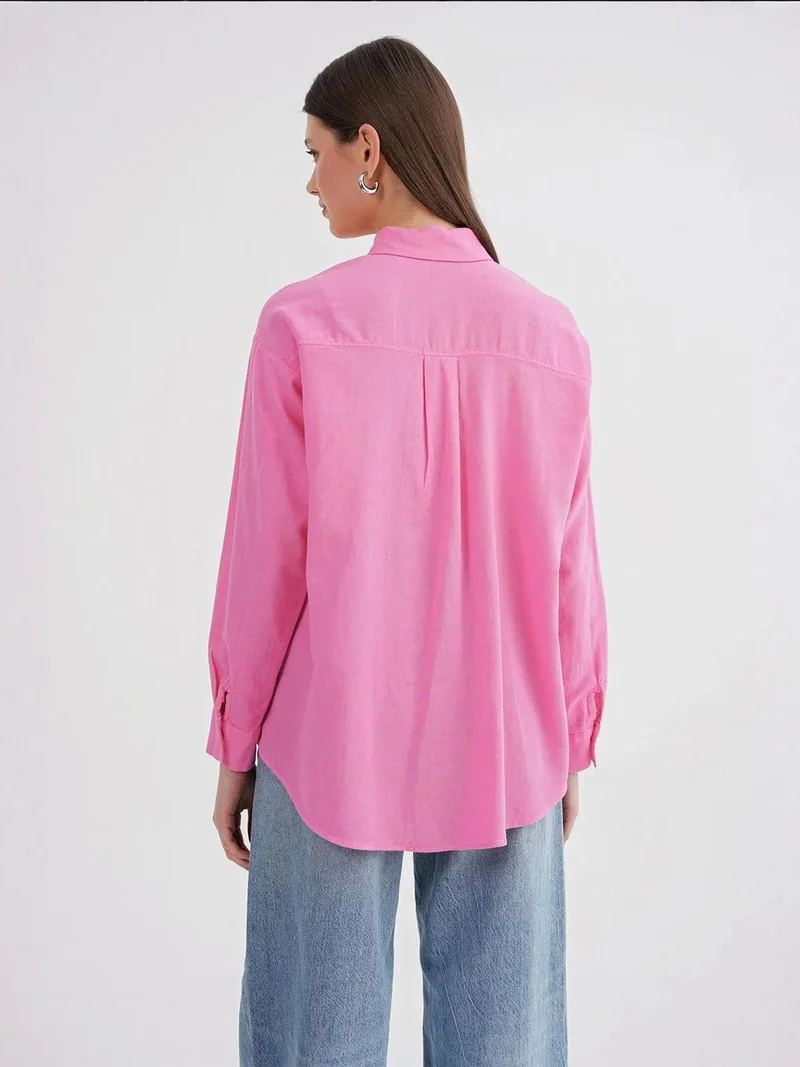MixRay Powder Pink Mixray Oversize Linen Blend Shirt for Women | Best Price UAE