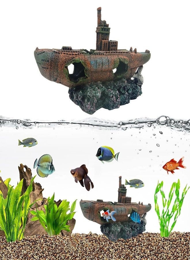 GIG BAZAAR-Aquarium Sunken Ship Decoration Ornaments - Create an Enchanting Underwater World with Small Broken Holes - Image 1