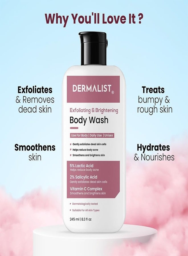 Dermalist Exfoliating & Brightening Body Wash 5% Lactic Acid + 2% Salicylic Acid + Vitamin C and De-Tan Shower Gel For Men & Women Reduces Body Acne & Dead Skin (Pack of 2) - Image 4