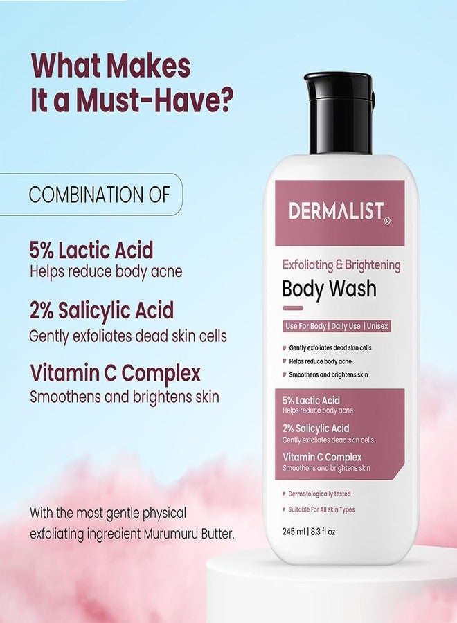 Dermalist Exfoliating & Brightening Body Wash 5% Lactic Acid + 2% Salicylic Acid + Vitamin C and De-Tan Shower Gel For Men & Women Reduces Body Acne & Dead Skin (Pack of 2) - Image 5