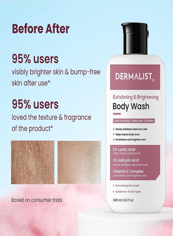 Dermalist Exfoliating & Brightening Body Wash 5% Lactic Acid + 2% Salicylic Acid + Vitamin C and De-Tan Shower Gel For Men & Women Reduces Body Acne & Dead Skin (Pack of 2) - Image 3