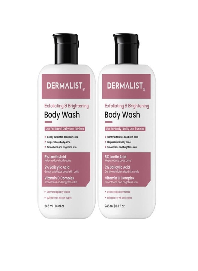 Dermalist Exfoliating & Brightening Body Wash 5% Lactic Acid + 2% Salicylic Acid + Vitamin C and De-Tan Shower Gel For Men & Women Reduces Body Acne & Dead Skin (Pack of 2) - Image 1