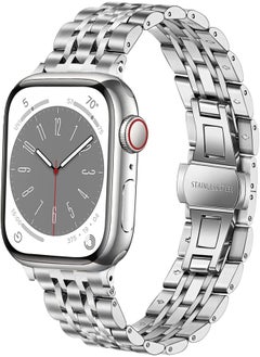 DEALELE DEALELE Strap Compatible with iWatch 42mm 44mm 45mm 49mm, 7-Rows Stainless Steel Metal Replacement Bands for Apple Watch Series 8/7 / 6/5 / 4/3 / SE/Ultra Women Men (Silver) 