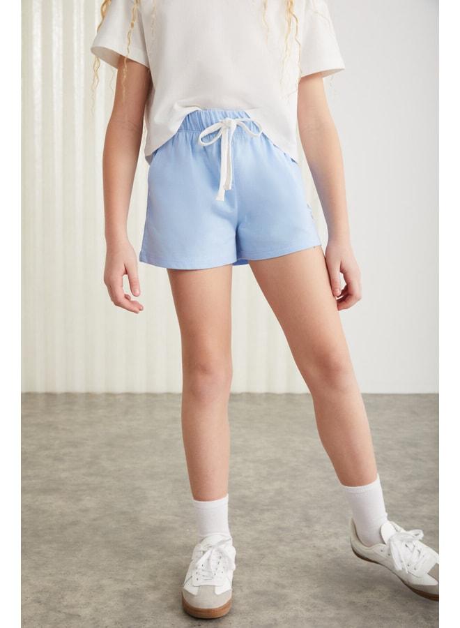 GRIMELANGE SUZANNE-GRM24048 100% Cotton Girl's Shorts and T‑Shirt Set in Blue. - Image 1