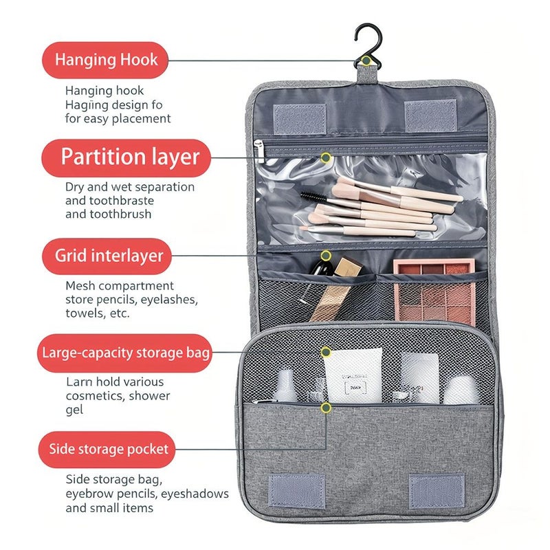 Navy Blue Wet Dry Separation Travel Toiletry Bag Pull Tab Zipper Design Makeup Organizer Pouch Cosmetic Storage Bag For Men Women Business Trips Home Travel - Image 1
